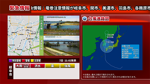 緊急画面 ソフトウェア・マルチビューワ、警報・注意報、台風進路図